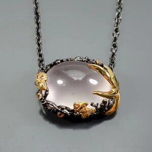 Necklace Natural Rose Quartz with Amethyst accents 925